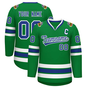 Custom Kelly Green Royal-White Classic Style Hockey Jersey