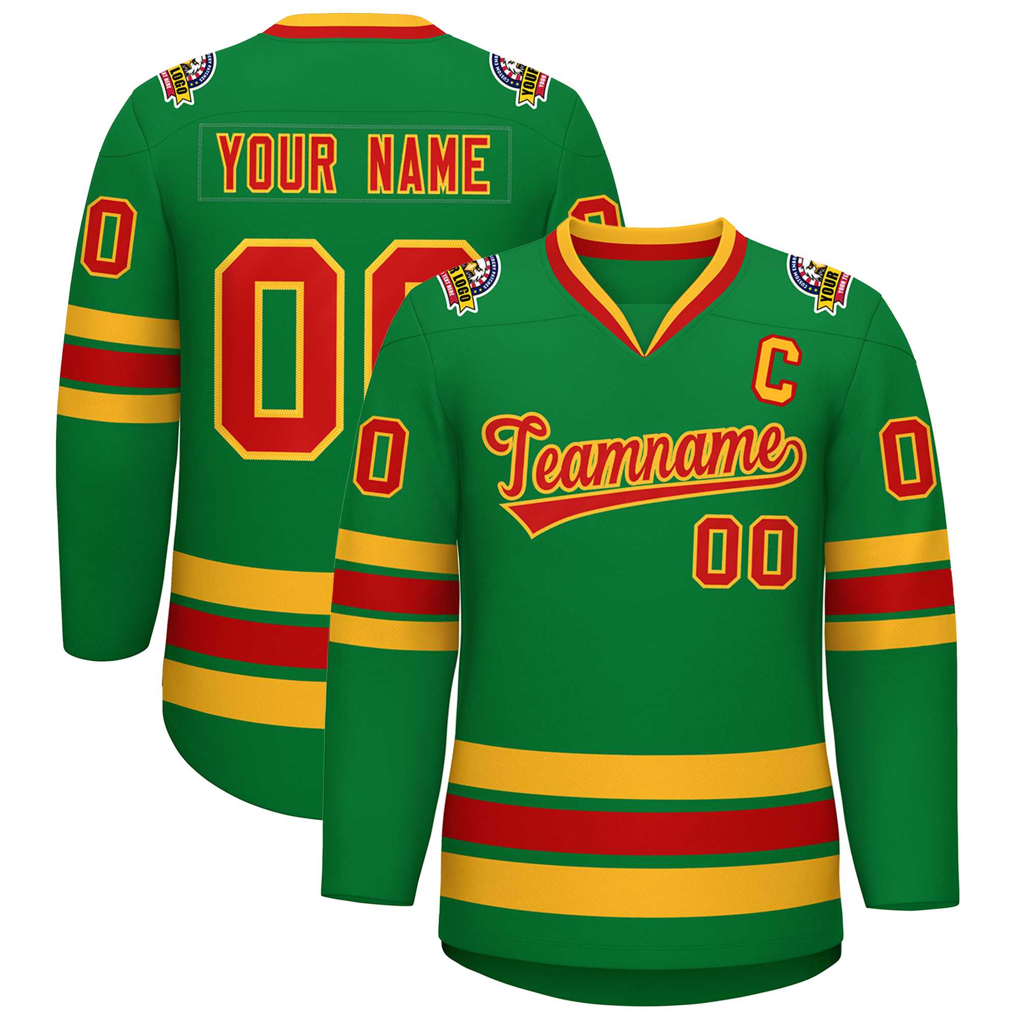 Maillot de hockey de style classique Kelly vert rouge-or personnalisé