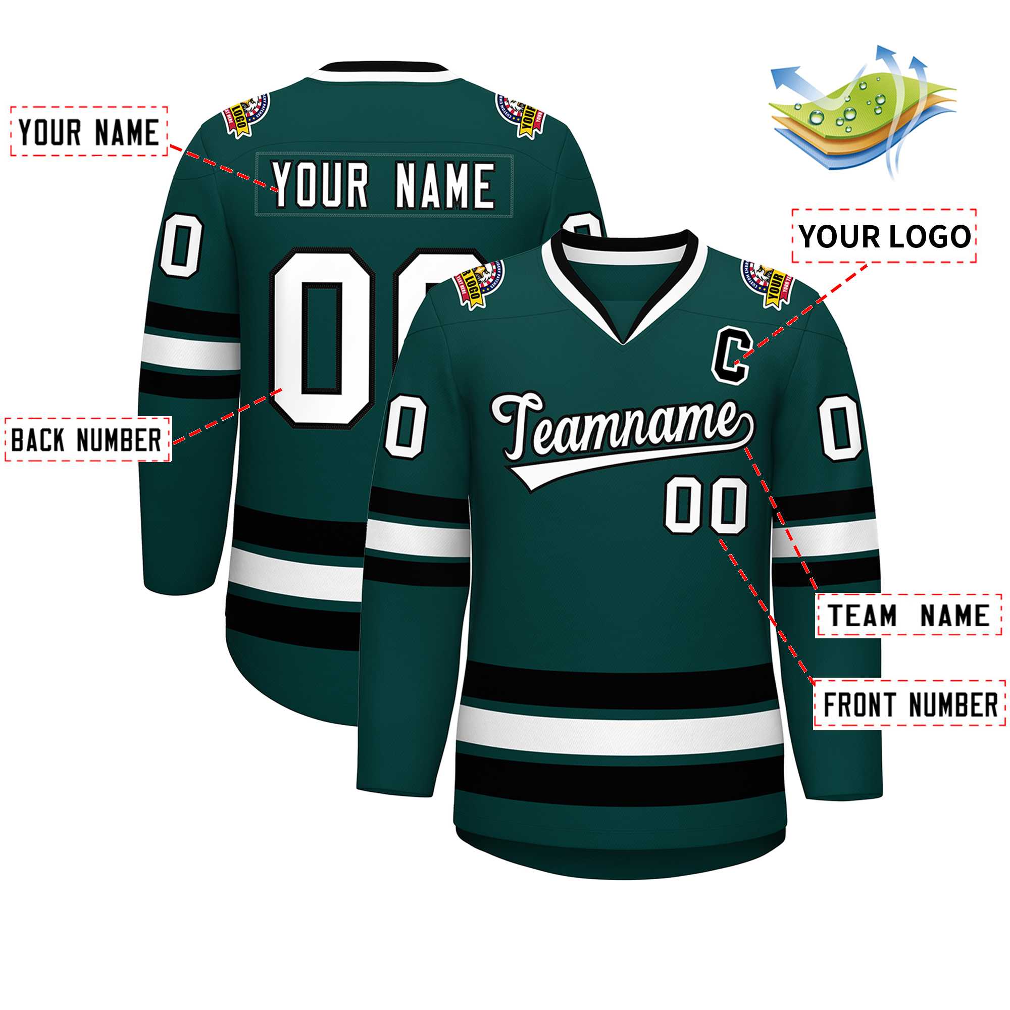 Custom Midnight Green White-Black Classic Style Hockey Jersey