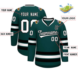 Custom Midnight Green White-Black Classic Style Hockey Jersey