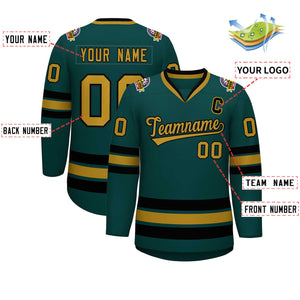 Custom Midnight Green Old Gold-Black Classic Style Hockey Jersey