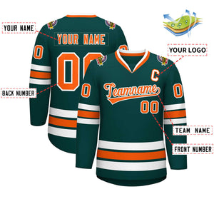 Maillot de hockey de style classique personnalisé vert minuit orange-blanc