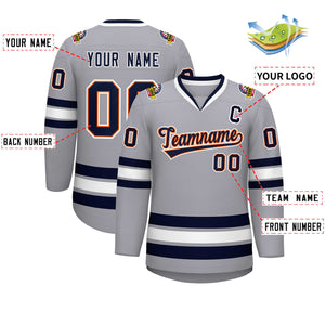 Custom Gray Navy Orange-White Classic Style Hockey Jersey