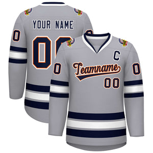 Custom Gray Navy Orange-White Classic Style Hockey Jersey