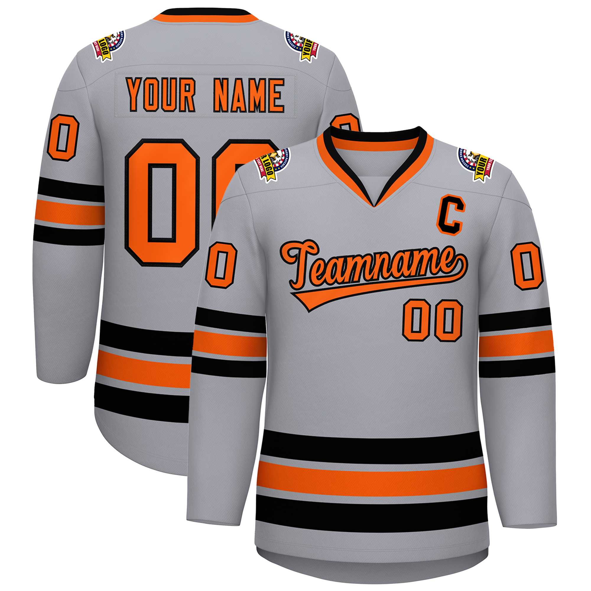 Custom Gray Orange-Black Classic Style Hockey Jersey