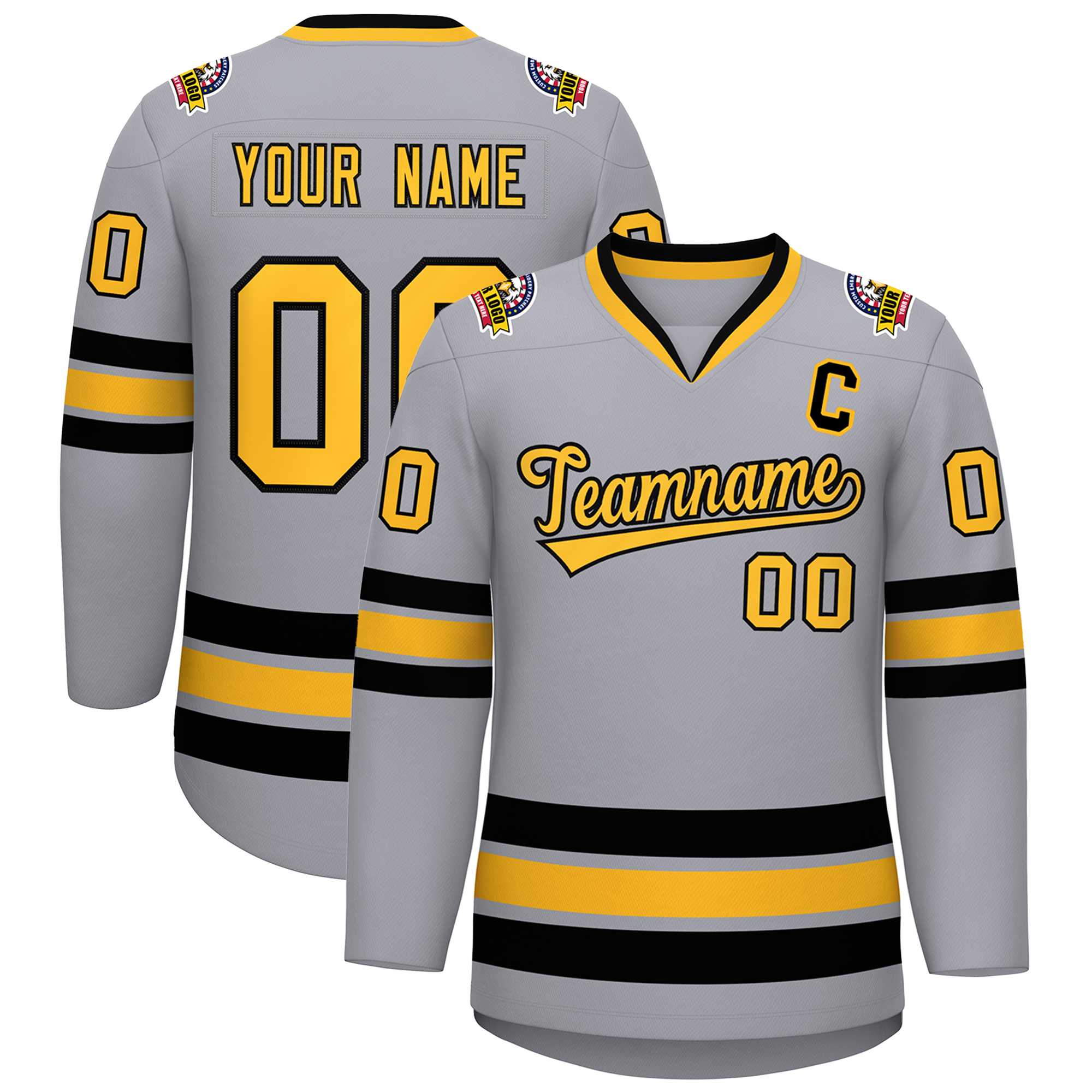 Custom Gray Gold-Black Classic Style Hockey Jersey