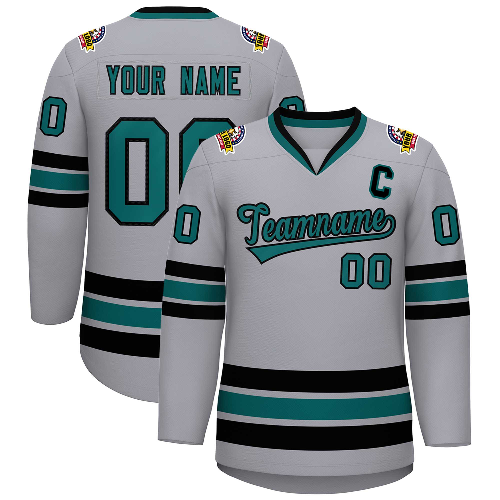 Custom Gray Aqua-Black Classic Style Hockey Jersey