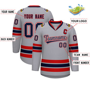 Custom Gray Navy White-Red Classic Style Hockey Jersey