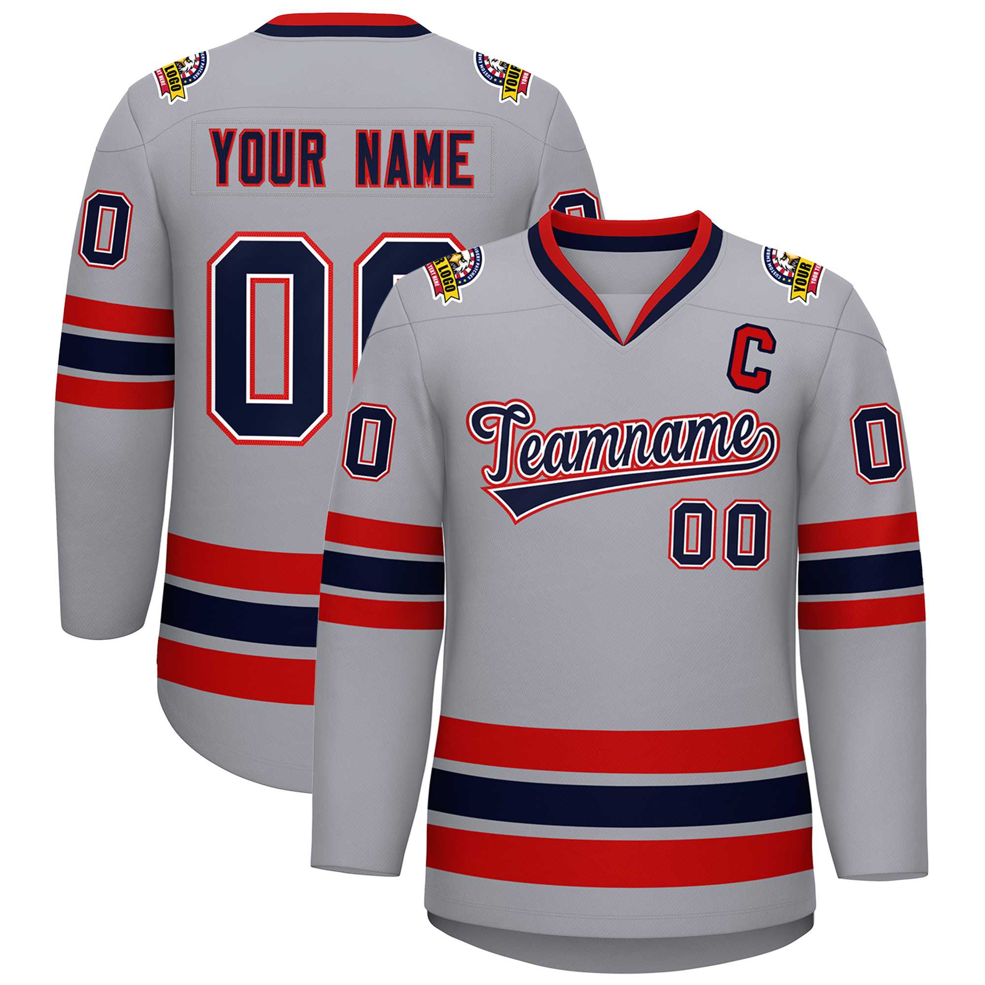 Custom Gray Navy White-Red Classic Style Hockey Jersey