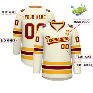 Custom Khaki Crimson-Gold Classic Style Hockey Jersey