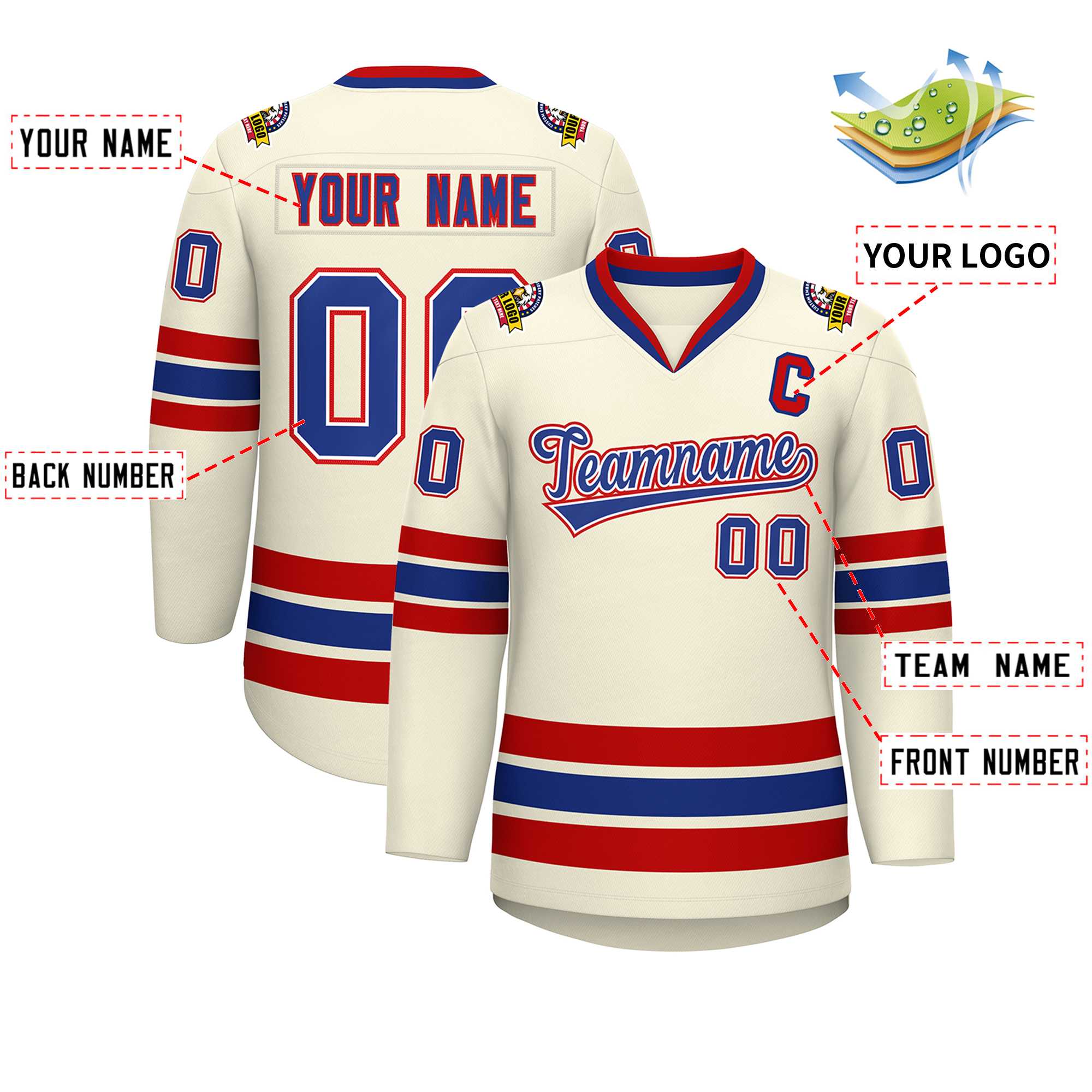 Custom Khaki Royal White-Red Classic Style Hockey Jersey