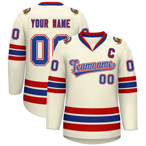 Custom Khaki Royal White-Red Classic Style Hockey Jersey