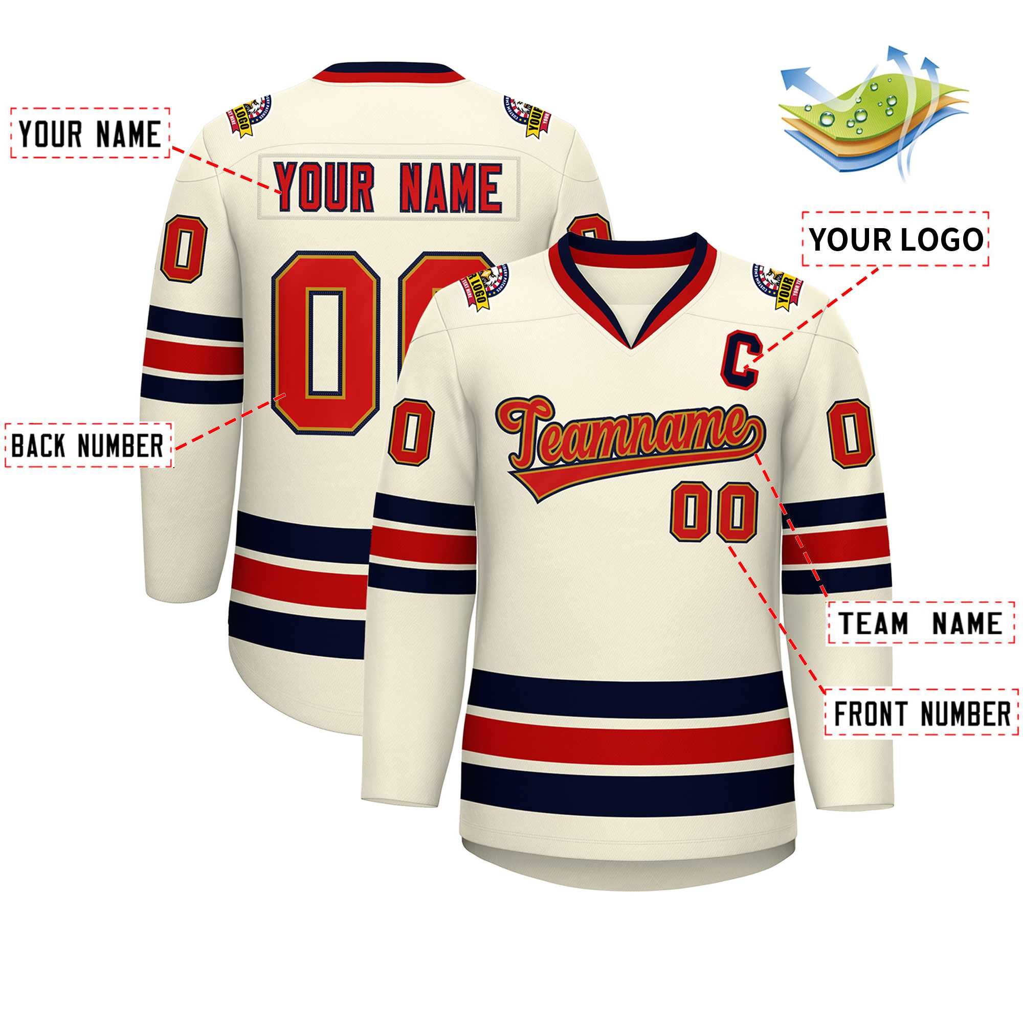 Custom Khaki Red Old Gold-Navy Classic Style Hockey Jersey