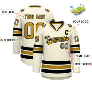 Custom Khaki Old Gold-Black Classic Style Hockey Jersey