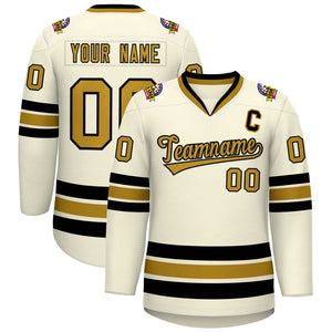 Custom Khaki Old Gold-Black Classic Style Hockey Jersey