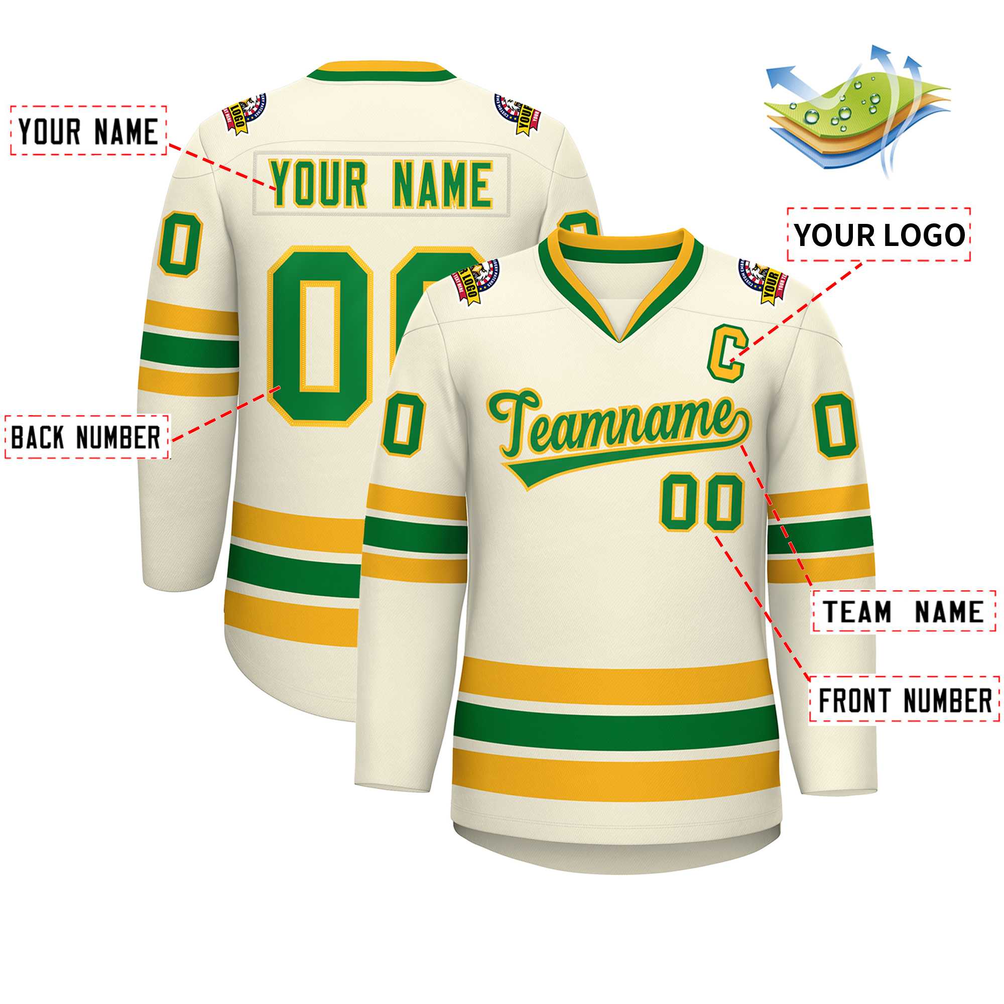 Custom Khaki Kelly Green-Gold Classic Style Hockey Jersey