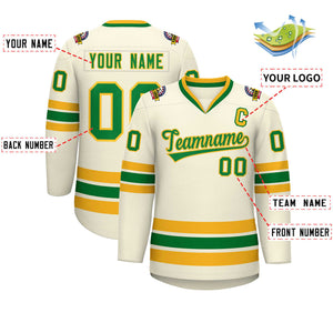 Custom Khaki Kelly Green-Gold Classic Style Hockey Jersey