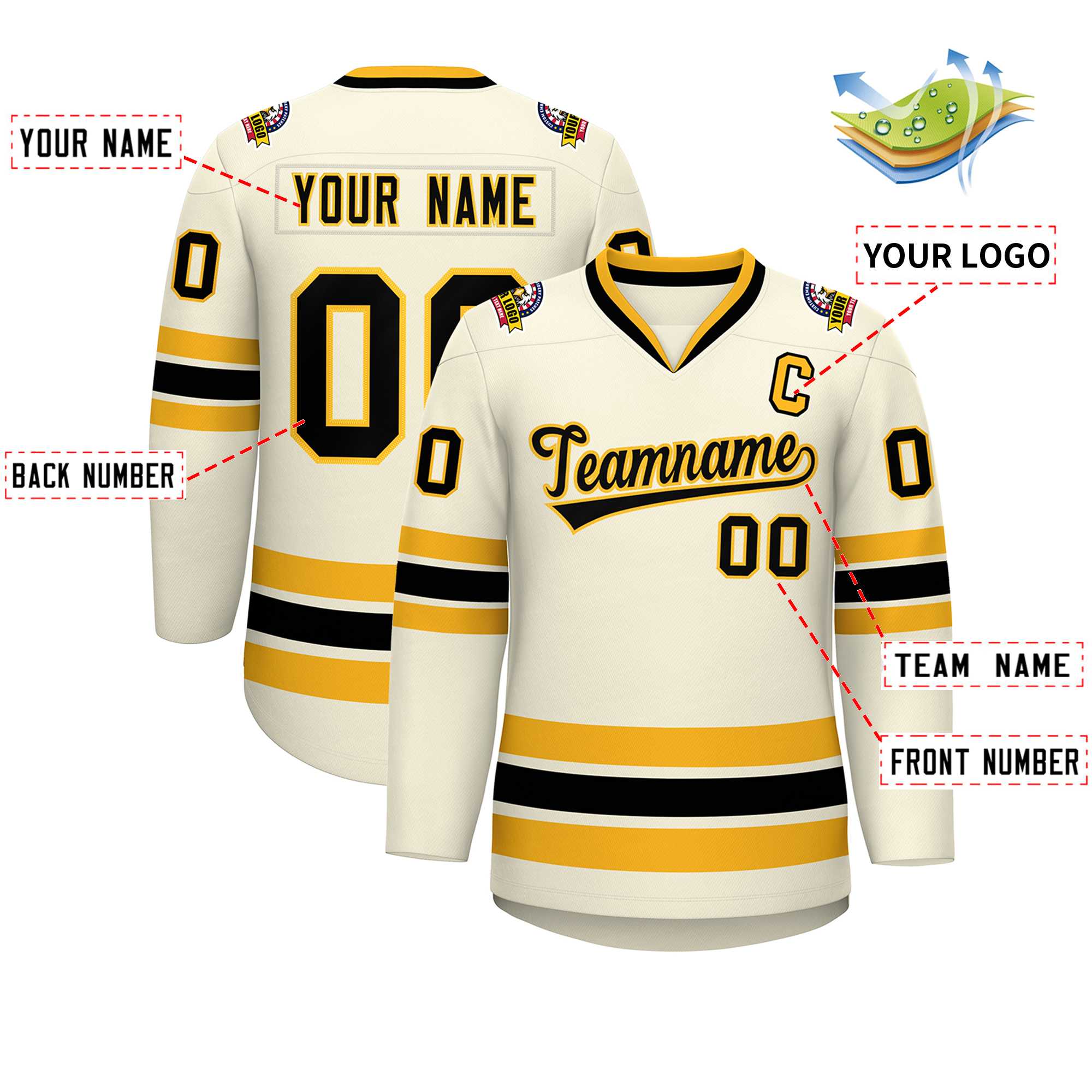 Custom Khaki Black-Gold Classic Style Hockey Jersey