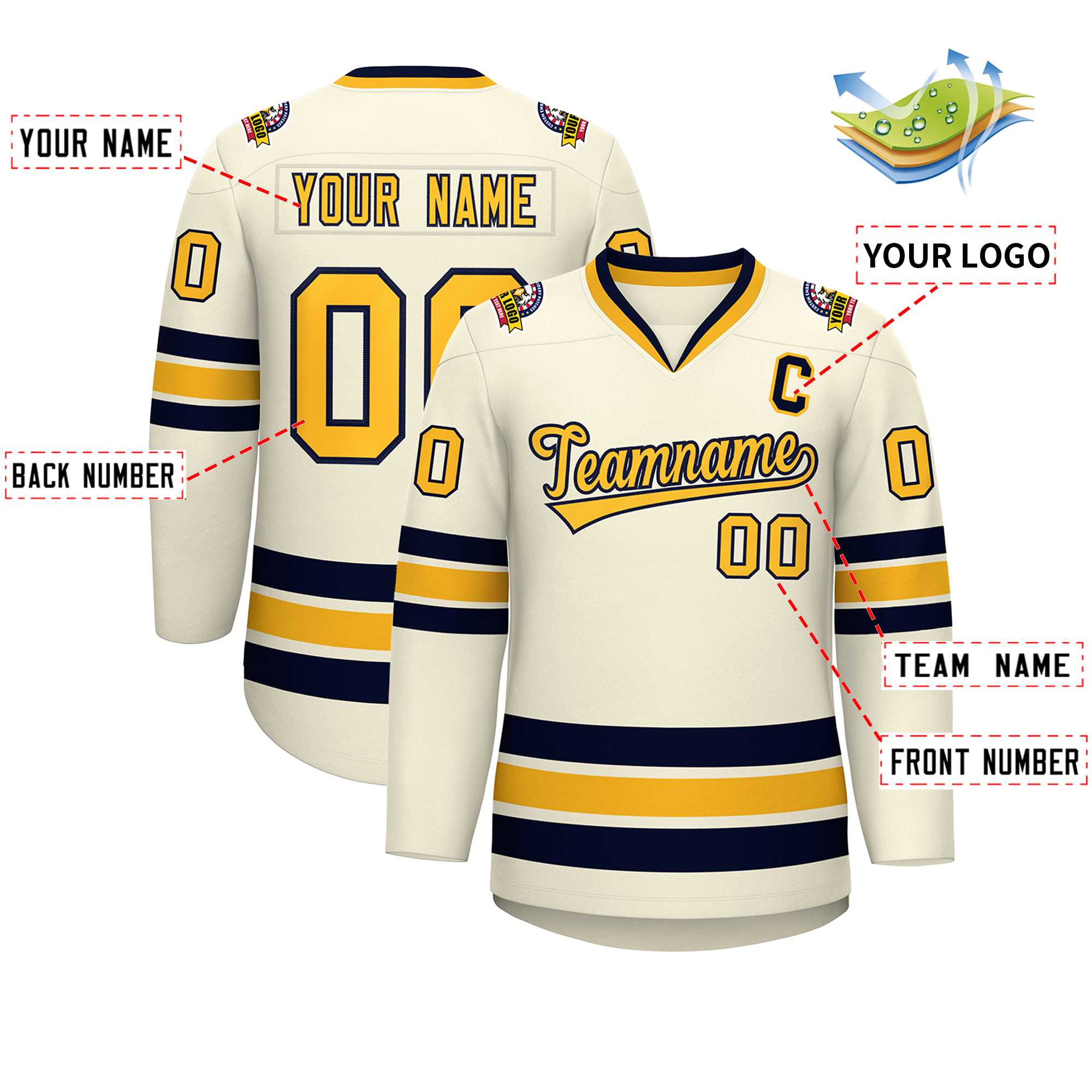 Custom Khaki Gold-Navy Classic Style Hockey Jersey