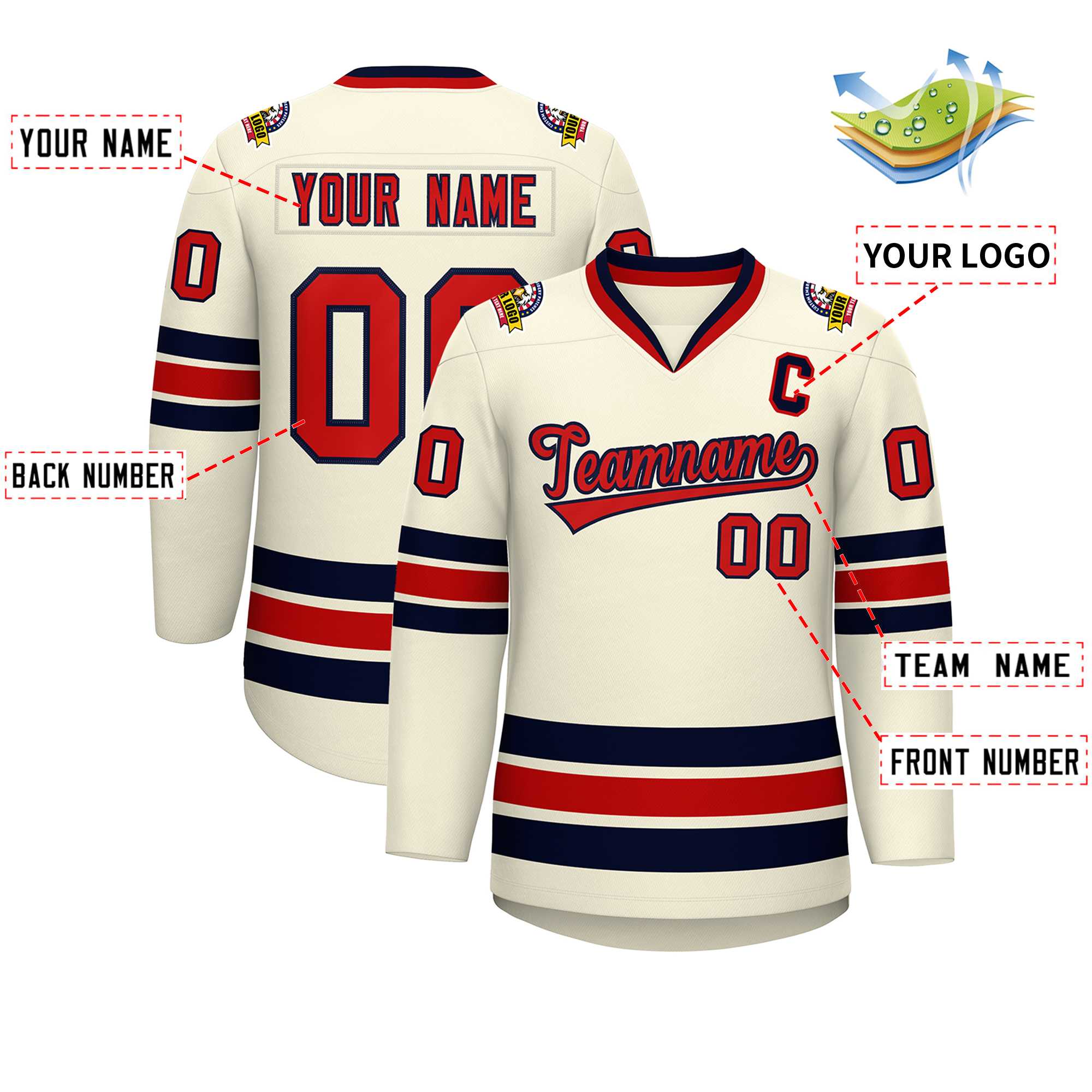 Custom Khaki Red-Navy Classic Style Hockey Jersey