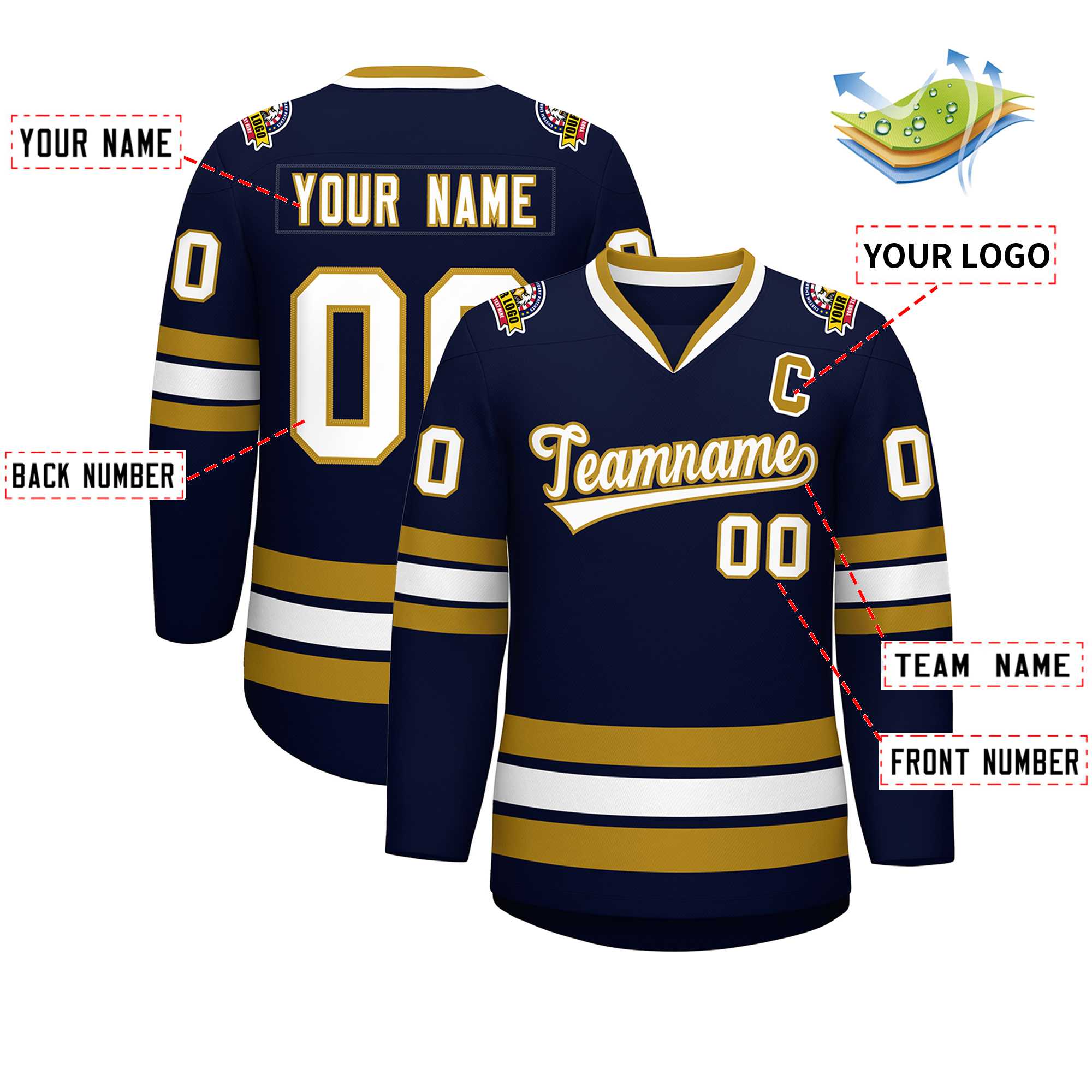 Custom Navy White-Old Gold Classic Style Hockey Jersey