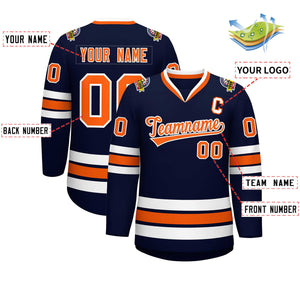 Custom Navy Orange-White Classic Style Hockey Jersey