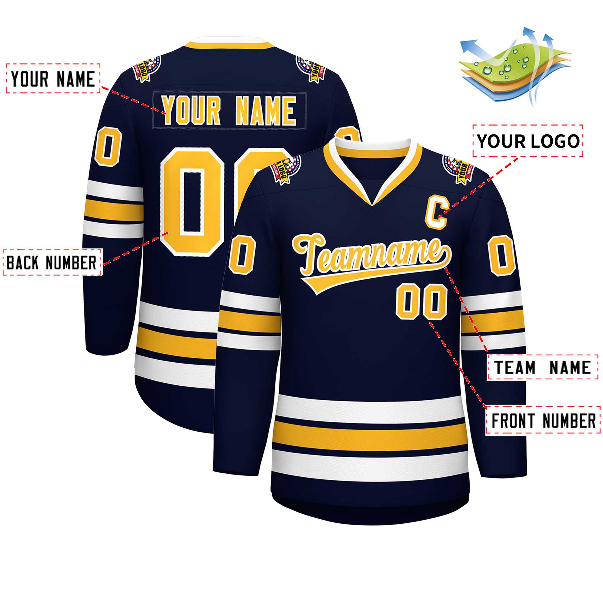 Custom Navy Gold-White Classic Style Hockey Jersey