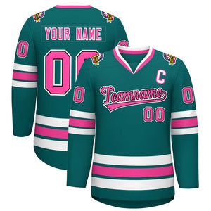 Maillot de hockey de style classique personnalisé Aqua Pink Noir-Blanc