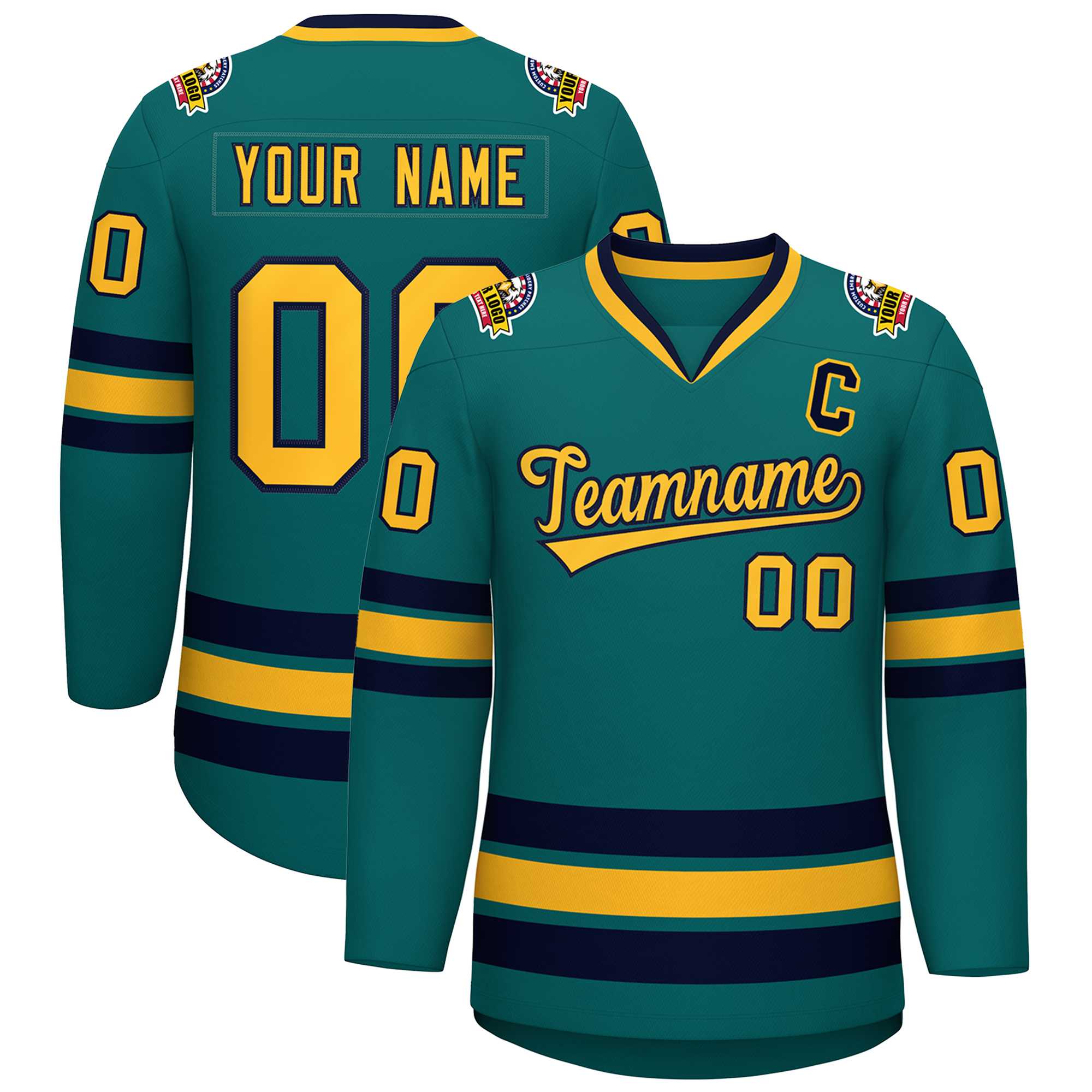 Maillot de hockey de style classique Aqua Gold-Navy personnalisé