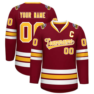 Custom Crimson Gold-White Classic Style Hockey Jersey