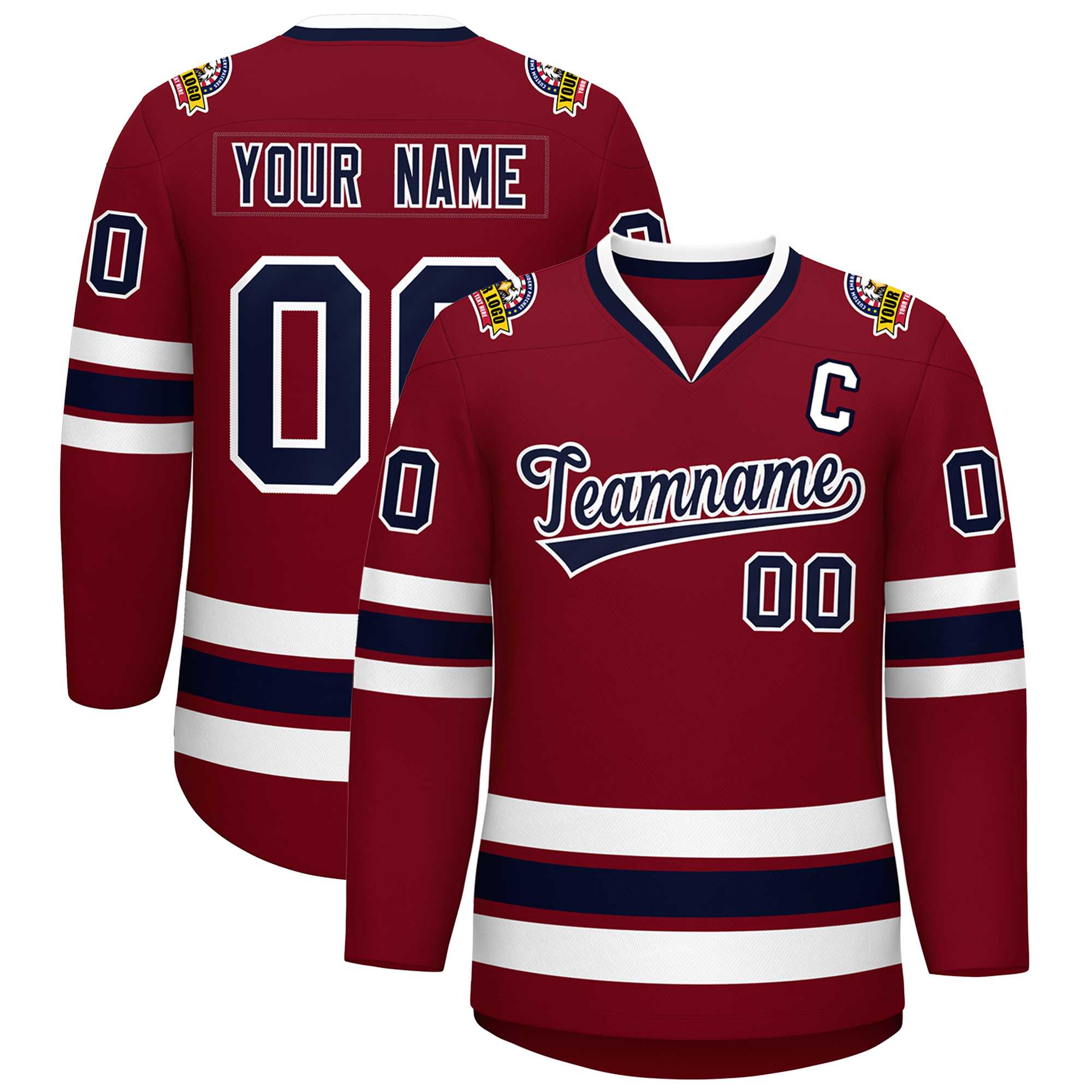 Custom Crimson Navy-White Classic Style Hockey Jersey