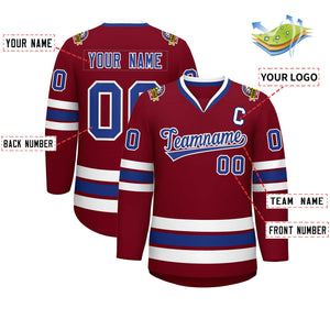 Custom Crimson Royal-White Classic Style Hockey Jersey