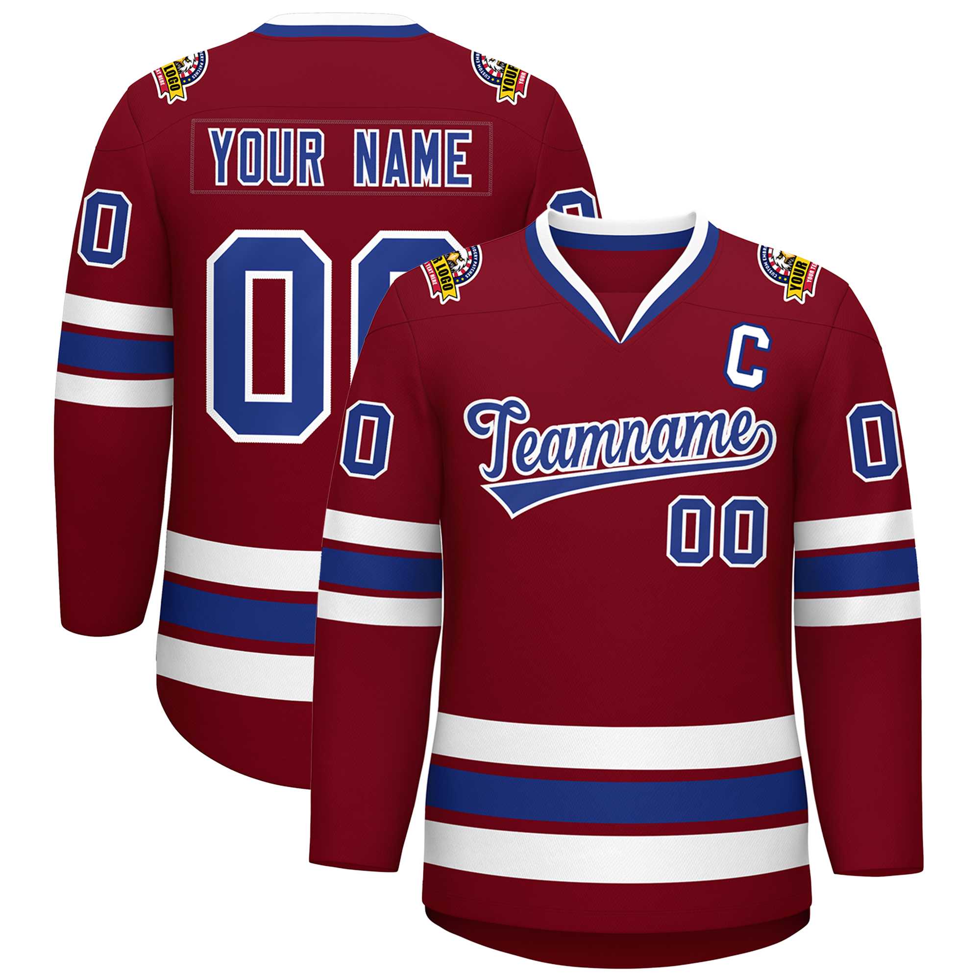 Custom Crimson Royal-White Classic Style Hockey Jersey