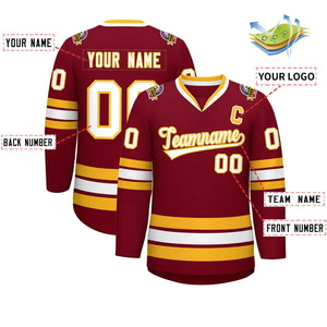 Custom Crimson White-Gold Classic Style Hockey Jersey