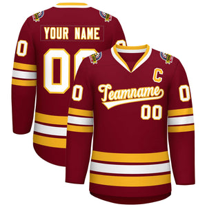 Custom Crimson White-Gold Classic Style Hockey Jersey