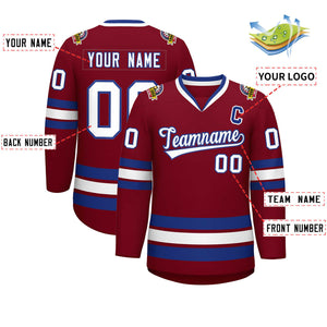 Custom Crimson White-Royal Classic Style Hockey Jersey