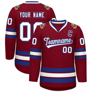 Custom Crimson White-Royal Classic Style Hockey Jersey