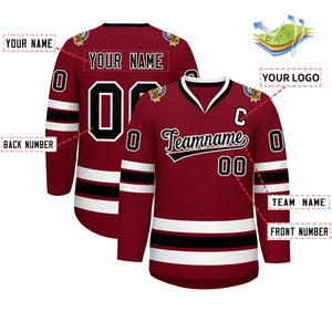 Custom Crimson Black-White Classic Style Hockey Jersey