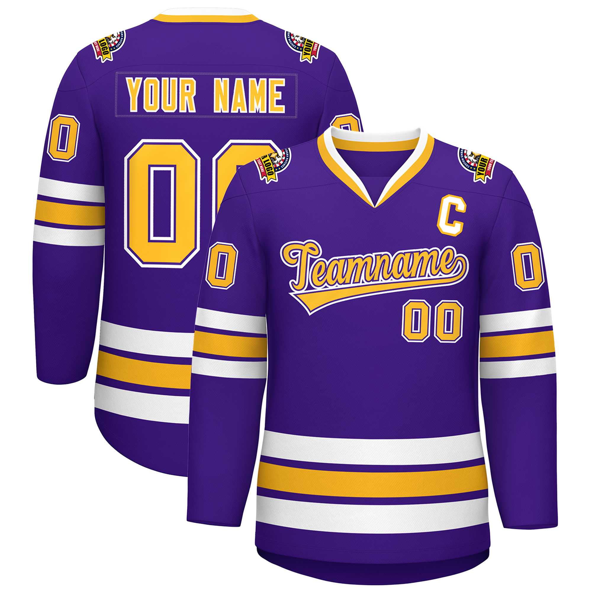 Custom Purple Gold Purple-White Classic Style Hockey Jersey