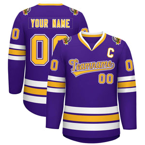 Maillot de hockey de style classique personnalisé violet or violet-blanc