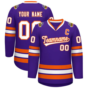 Maillot de hockey de style classique violet blanc-orange personnalisé