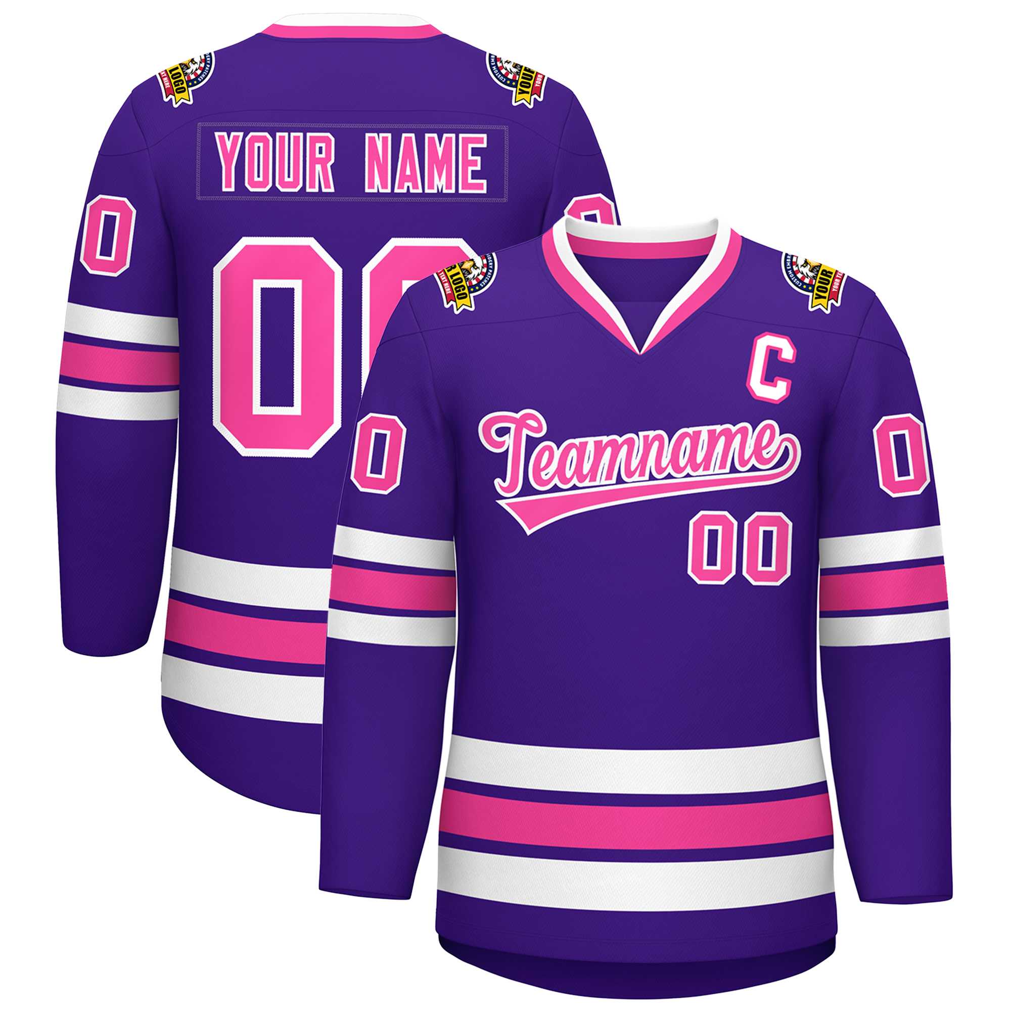 Maillot de hockey de style classique violet rose-blanc personnalisé