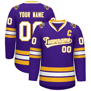 Maillot de hockey de style classique violet blanc-or personnalisé