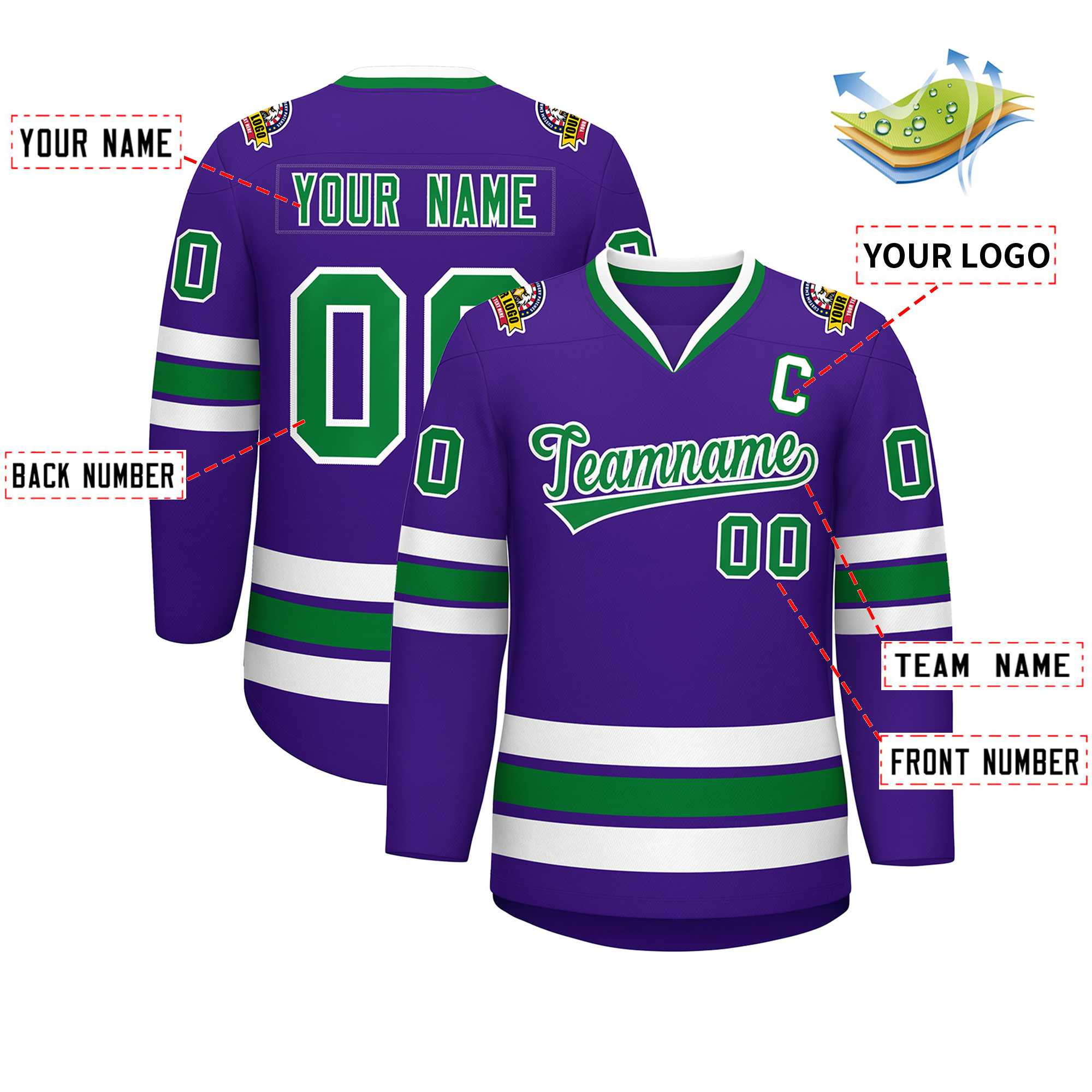 Custom Purple Kelly Green-White Classic Style Hockey Jersey