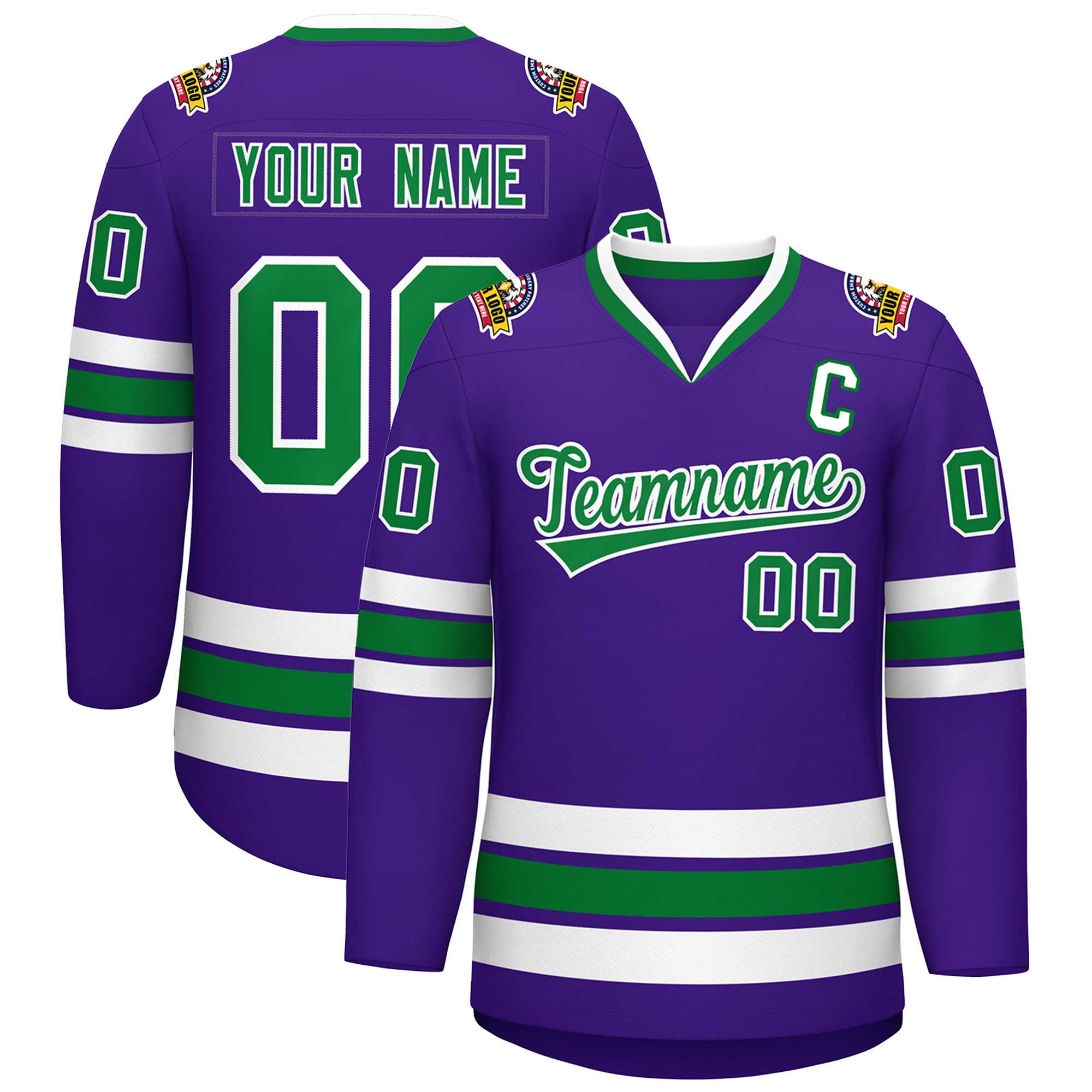 Maillot de hockey de style classique violet Kelly vert-blanc personnalisé