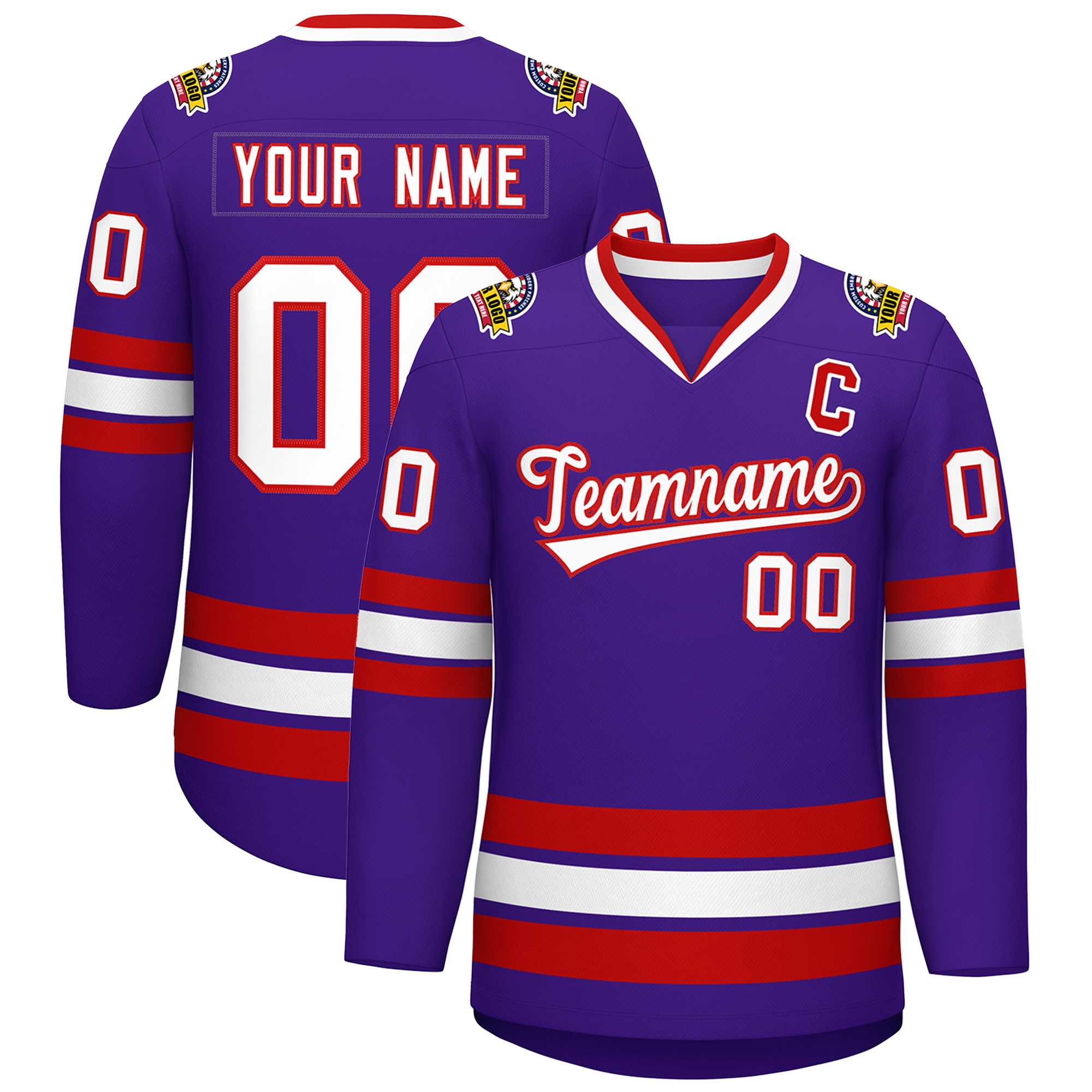 Maillot de hockey de style classique violet blanc-rouge personnalisé