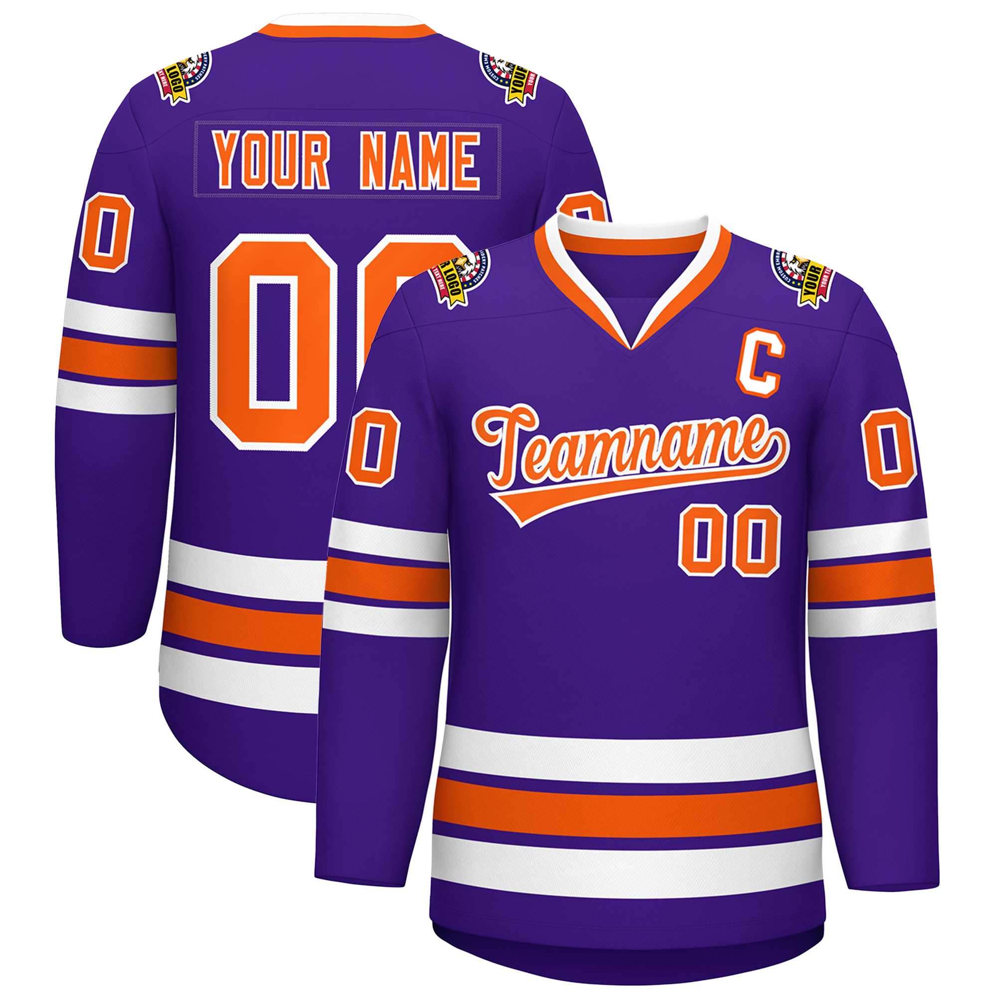 Custom Purple Orange-White Classic Style Hockey Jersey