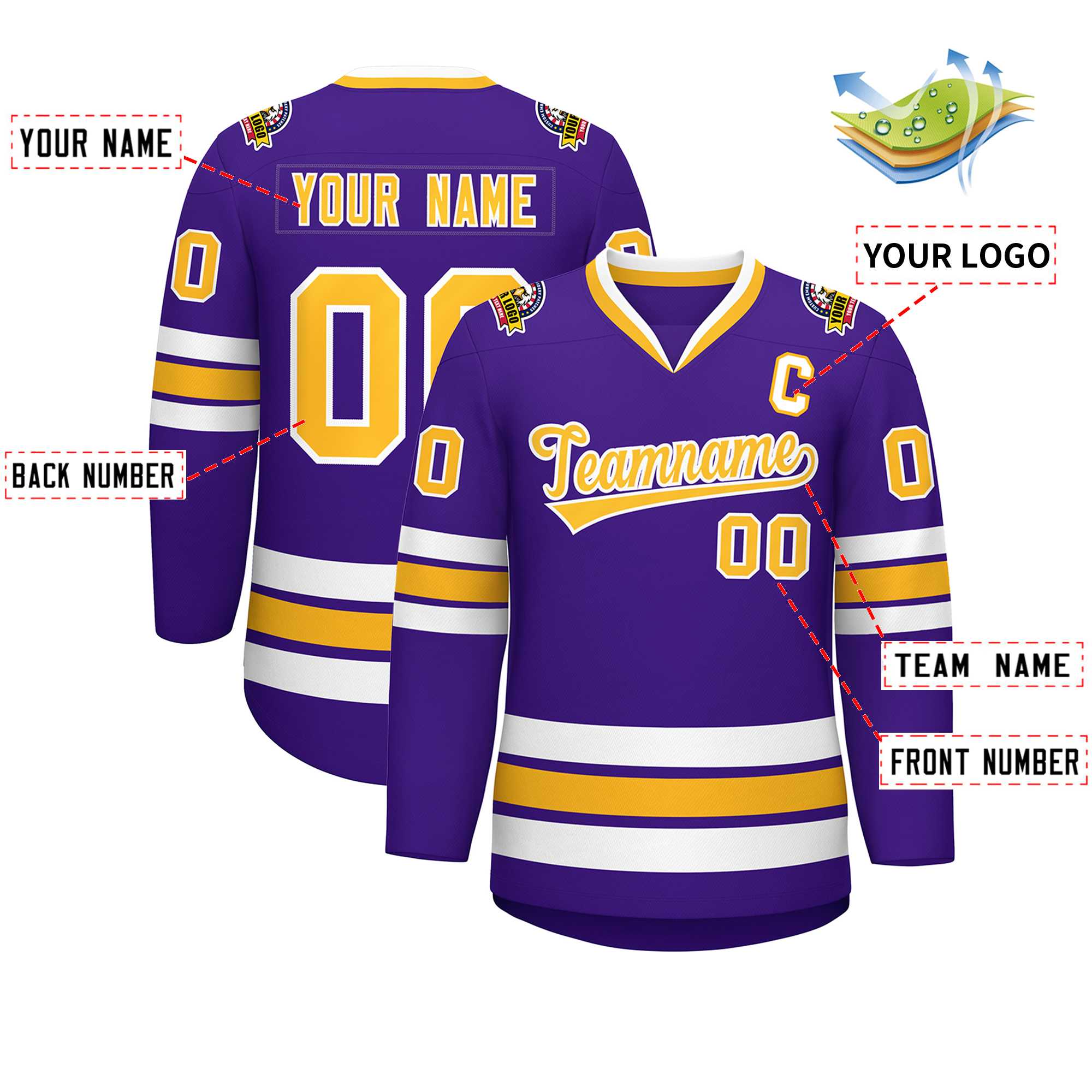 Maillot de hockey de style classique violet or-blanc personnalisé