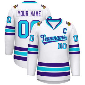 Maillot de hockey de style classique personnalisé blanc violet-bleu poudré