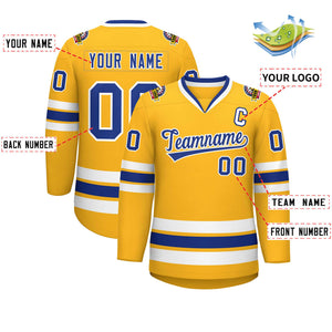 Custom Gold Royal-White Classic Style Hockey Jersey